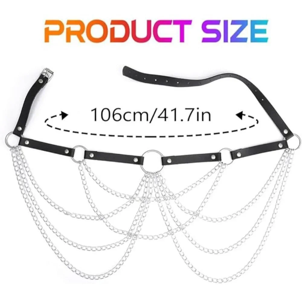 Black Leather Waist Chain Belt Rave Goth Body Jewelry for Women